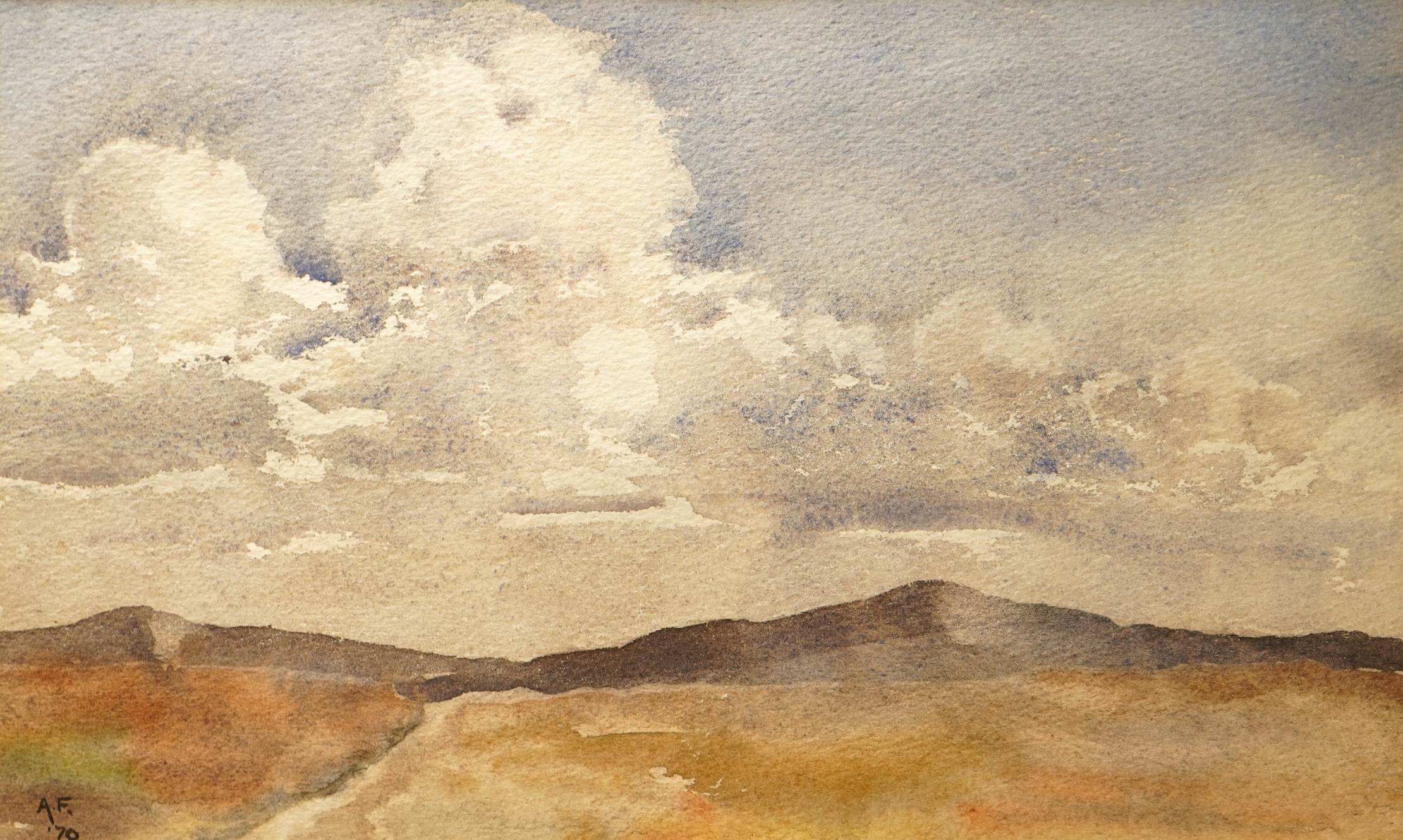 Alexander Fraser, Rural landscape, signed with initials and dated '70, watercolour, 21 x 34cm